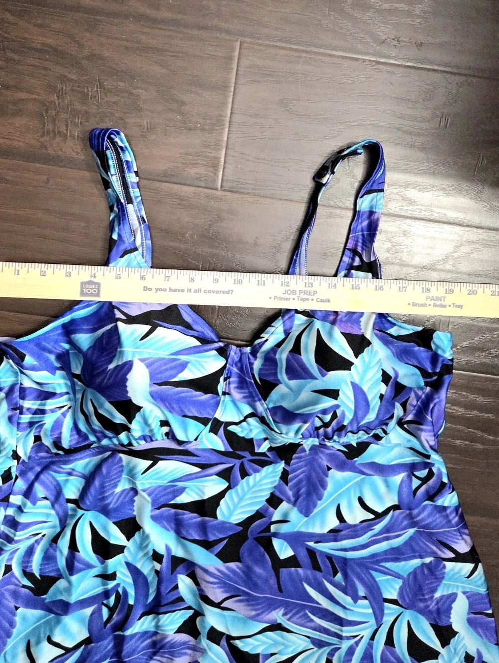 Maxine Of Hollywood Blue Tropical Leaf Print Swimsuit